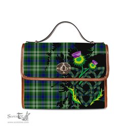 ScotsTee Shop Scottish Learmonth Clan Tartan Canvas Bag Celtic Knot and Thistle with Scotland Map Bag