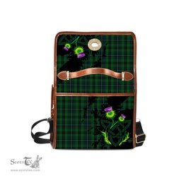 ScotsTee Shop Scottish Linden Clan Tartan Canvas Bag Celtic Knot and Thistle with Scotland Map Bag