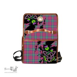 ScotsTee Shop Scottish Lindsay Ancient Clan Tartan Canvas Bag Celtic Knot and Thistle with Scotland Map Bag