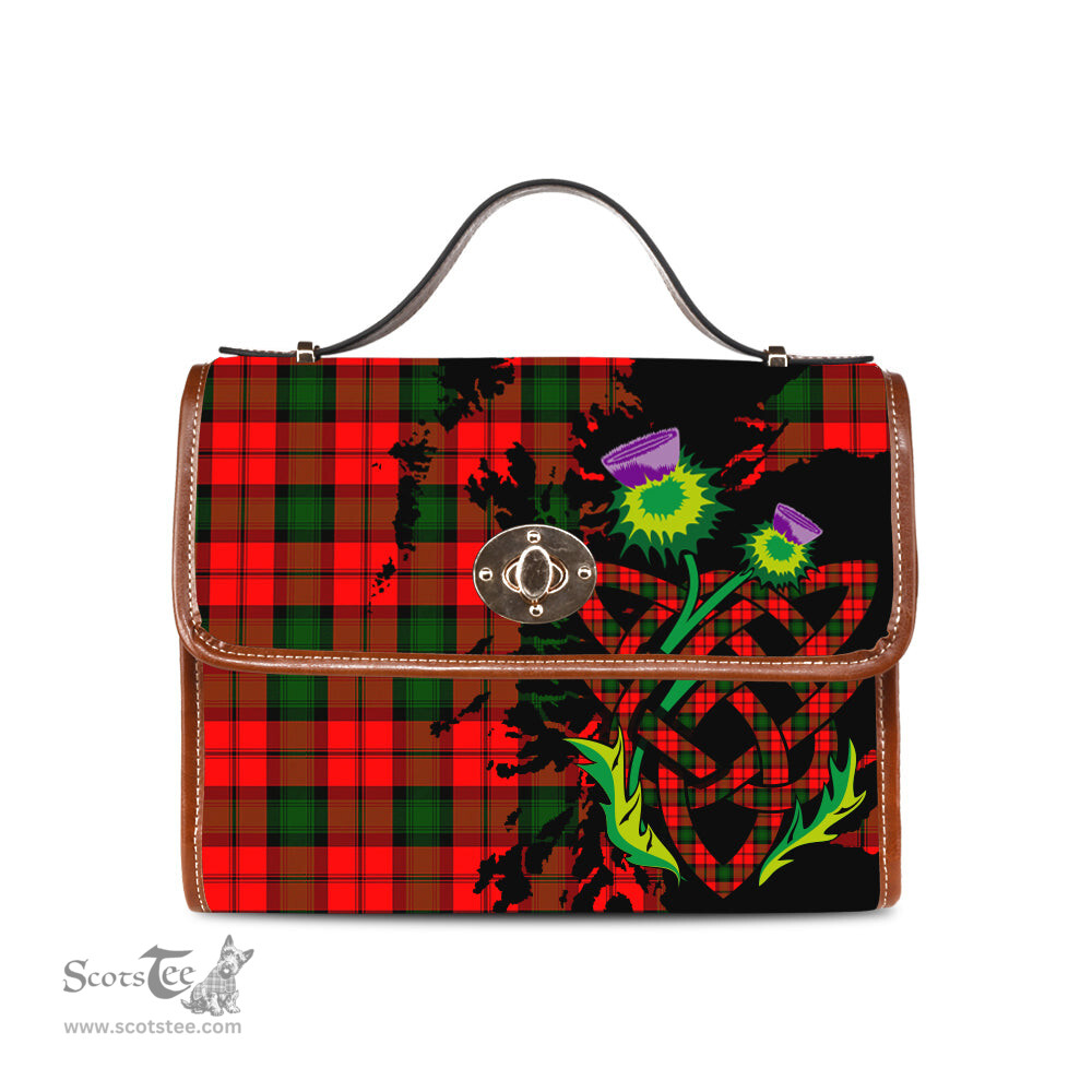 ScotsTee Shop Scottish Kerr Modern Clan Tartan Canvas Bag Celtic Knot and Thistle with Scotland Map Bag