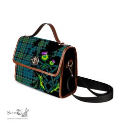 ScotsTee Shop Scottish Kirkpatrick Clan Tartan Canvas Bag Celtic Knot and Thistle with Scotland Map Bag