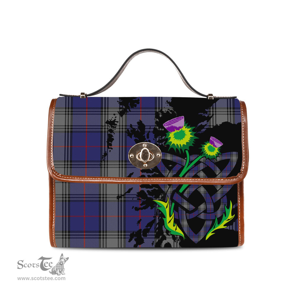 ScotsTee Shop Scottish Kinnaird Clan Tartan Canvas Bag Celtic Knot and Thistle with Scotland Map Bag