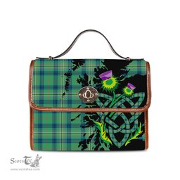 ScotsTee Shop Scottish Kennedy Ancient Clan Tartan Canvas Bag Celtic Knot and Thistle with Scotland Map Bag