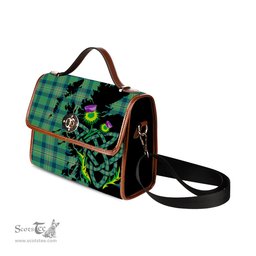 ScotsTee Shop Scottish Kennedy Ancient Clan Tartan Canvas Bag Celtic Knot and Thistle with Scotland Map Bag