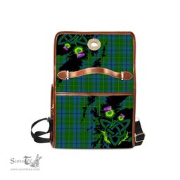 ScotsTee Shop Scottish Johnstone Clan Tartan Canvas Bag Celtic Knot and Thistle with Scotland Map Bag