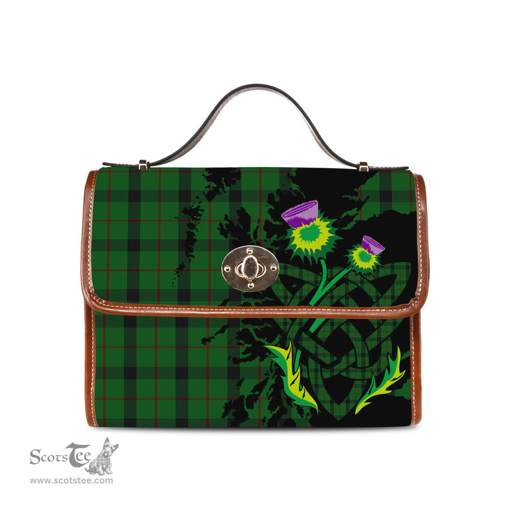 ScotsTee Shop Scottish Kincaid Clan Tartan Canvas Bag Celtic Knot and Thistle with Scotland Map Bag