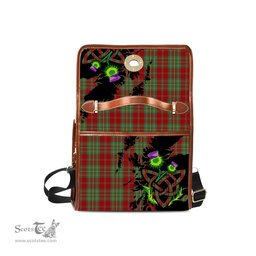 ScotsTee Shop Scottish Leask Clan Tartan Canvas Bag Celtic Knot and Thistle with Scotland Map Bag