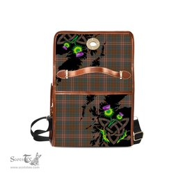 ScotsTee Shop Scottish Kennedy Weathered Clan Tartan Canvas Bag Celtic Knot and Thistle with Scotland Map Bag