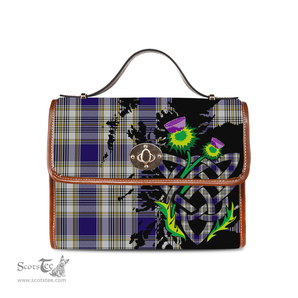 ScotsTee Shop Scottish Livingston Dress Clan Tartan Canvas Bag Celtic Knot and Thistle with Scotland Map Bag