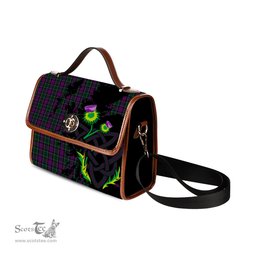 ScotsTee Shop Scottish Lennie Clan Tartan Canvas Bag Celtic Knot and Thistle with Scotland Map Bag
