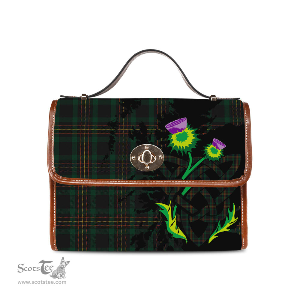 ScotsTee Shop Scottish Kalkofen Clan Tartan Canvas Bag Celtic Knot and Thistle with Scotland Map Bag