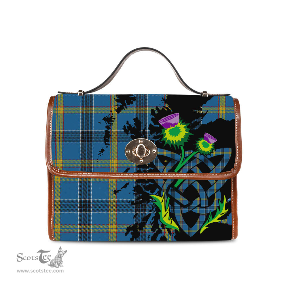 ScotsTee Shop Scottish Laing Clan Tartan Canvas Bag Celtic Knot and Thistle with Scotland Map Bag