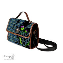 ScotsTee Shop Scottish Lamont Ancient Clan Tartan Canvas Bag Celtic Knot and Thistle with Scotland Map Bag
