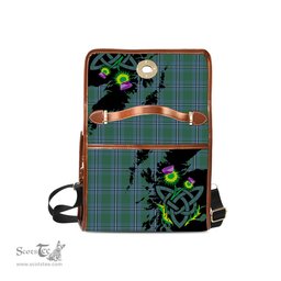 ScotsTee Shop Scottish Irvine of Drum Clan Tartan Canvas Bag Celtic Knot and Thistle with Scotland Map Bag