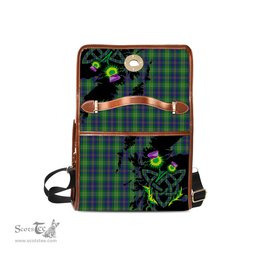 ScotsTee Shop Scottish MacOrrell Clan Tartan Canvas Bag Celtic Knot and Thistle with Scotland Map Bag