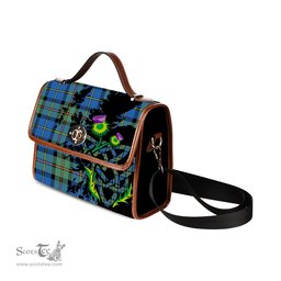 ScotsTee Shop Scottish MacLeod of Harris Ancient Clan Tartan Canvas Bag Celtic Knot and Thistle with Scotland Map Bag