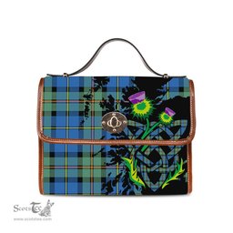 ScotsTee Shop Scottish MacLeod of Harris Ancient Clan Tartan Canvas Bag Celtic Knot and Thistle with Scotland Map Bag