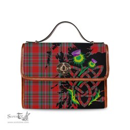 ScotsTee Shop Scottish MacBean Clan Tartan Canvas Bag Celtic Knot and Thistle with Scotland Map Bag
