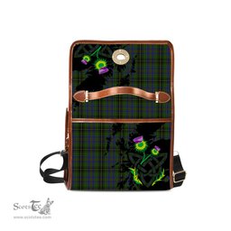 ScotsTee Shop Scottish MacInnes Clan Tartan Canvas Bag Celtic Knot and Thistle with Scotland Map Bag