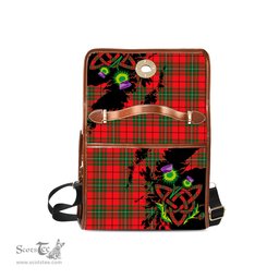 ScotsTee Shop Scottish MacAulay Modern Clan Tartan Canvas Bag Celtic Knot and Thistle with Scotland Map Bag