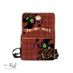 ScotsTee Shop Scottish MacAlister Modern Clan Tartan Canvas Bag Celtic Knot and Thistle with Scotland Map Bag
