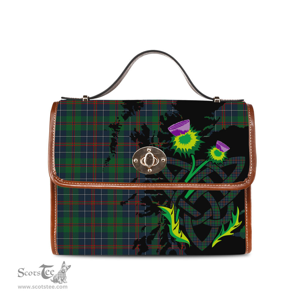 ScotsTee Shop Scottish MacHardy Black Clan Tartan Canvas Bag Celtic Knot and Thistle with Scotland Map Bag