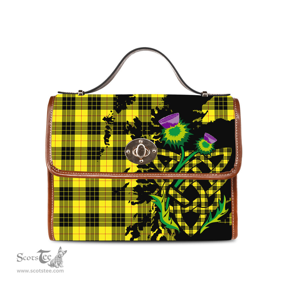 ScotsTee Shop Scottish MacLeod of Lewis Modern Clan Tartan Canvas Bag Celtic Knot and Thistle with Scotland Map Bag