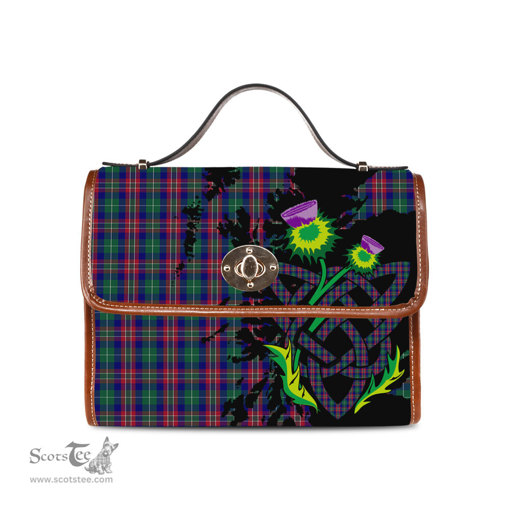 ScotsTee Shop Scottish MacEachern Clan Tartan Canvas Bag Celtic Knot and Thistle with Scotland Map Bag