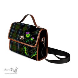 ScotsTee Shop Scottish MacRae Hunting Clan Tartan Canvas Bag Celtic Knot and Thistle with Scotland Map Bag