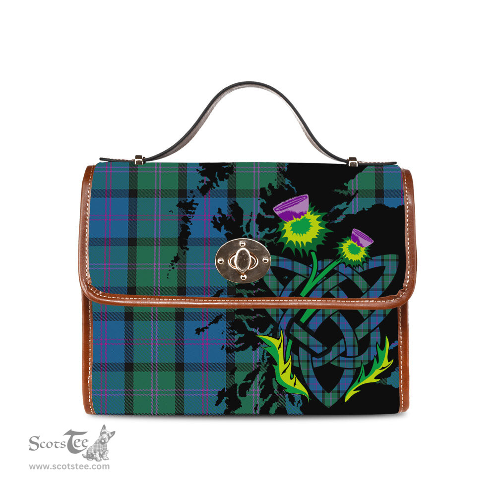 ScotsTee Shop Scottish MacThomas Clan Tartan Canvas Bag Celtic Knot and Thistle with Scotland Map Bag