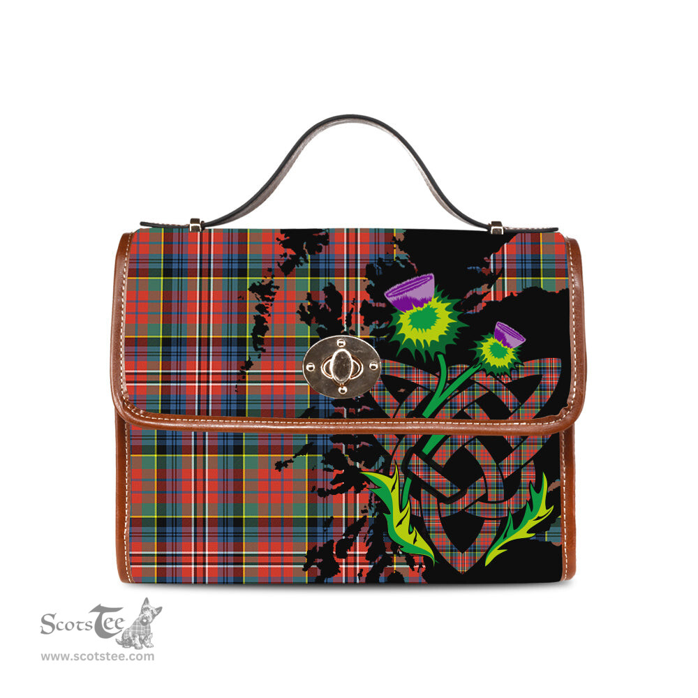 ScotsTee Shop Scottish MacPherson Ancient Clan Tartan Canvas Bag Celtic Knot and Thistle with Scotland Map Bag