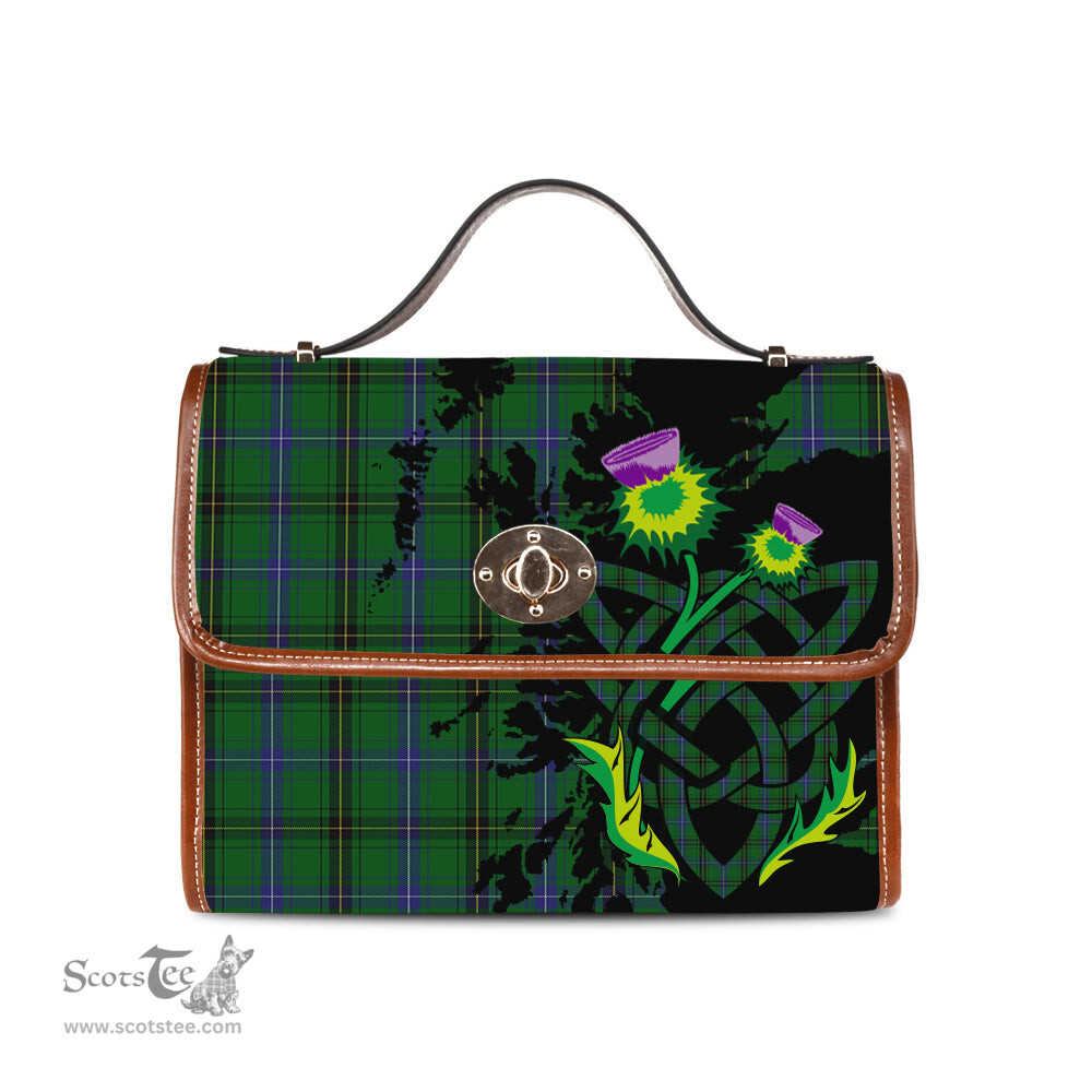 ScotsTee Shop Scottish MacKendrick Clan Tartan Canvas Bag Celtic Knot and Thistle with Scotland Map Bag