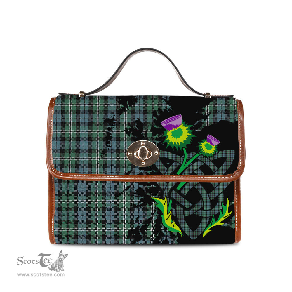 ScotsTee Shop Scottish Melville Clan Tartan Canvas Bag Celtic Knot and Thistle with Scotland Map Bag