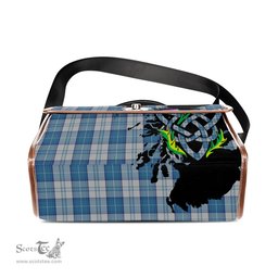 ScotsTee Shop Scottish Menzies Dress Blue and White Clan Tartan Canvas Bag Celtic Knot and Thistle with Scotland Map Bag