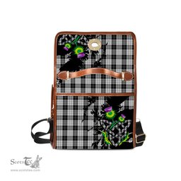 ScotsTee Shop Scottish MacLeod Black and White Clan Tartan Canvas Bag Celtic Knot and Thistle with Scotland Map Bag