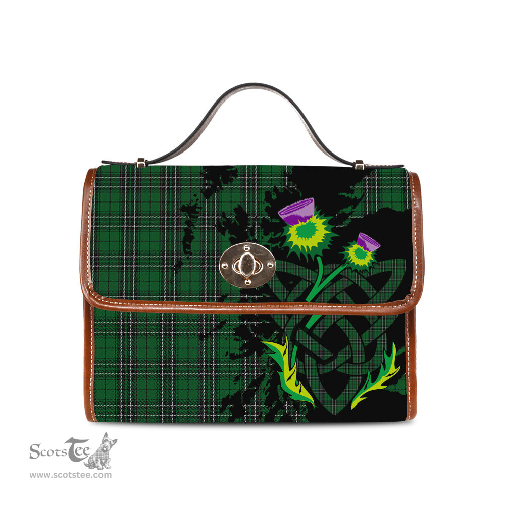 ScotsTee Shop Scottish MacLean of Duart Hunting Clan Tartan Canvas Bag Celtic Knot and Thistle with Scotland Map Bag
