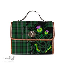 ScotsTee Shop Scottish MacLean of Duart Hunting Clan Tartan Canvas Bag Celtic Knot and Thistle with Scotland Map Bag
