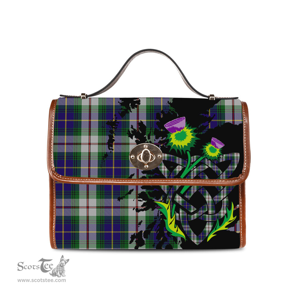 ScotsTee Shop Scottish MacLeod Of Californian Clan Tartan Canvas Bag Celtic Knot and Thistle with Scotland Map Bag