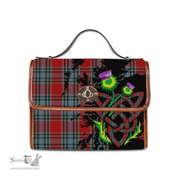 ScotsTee Shop Scottish MacLeay Clan Tartan Canvas Bag Celtic Knot and Thistle with Scotland Map Bag