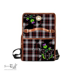 ScotsTee Shop Scottish Merrilees Clan Tartan Canvas Bag Celtic Knot and Thistle with Scotland Map Bag