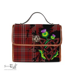 ScotsTee Shop Scottish Lougheed Clan Tartan Canvas Bag Celtic Knot and Thistle with Scotland Map Bag