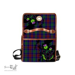 ScotsTee Shop Scottish MacMichael Clan Tartan Canvas Bag Celtic Knot and Thistle with Scotland Map Bag