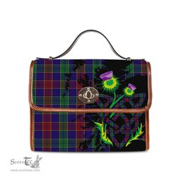 ScotsTee Shop Scottish MacMichael Clan Tartan Canvas Bag Celtic Knot and Thistle with Scotland Map Bag