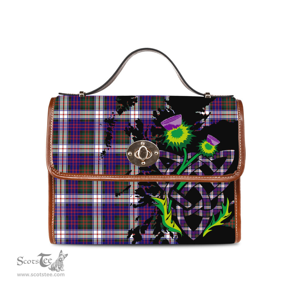 ScotsTee Shop Scottish MacDonald Dress Modern Clan Tartan Canvas Bag Celtic Knot and Thistle with Scotland Map Bag