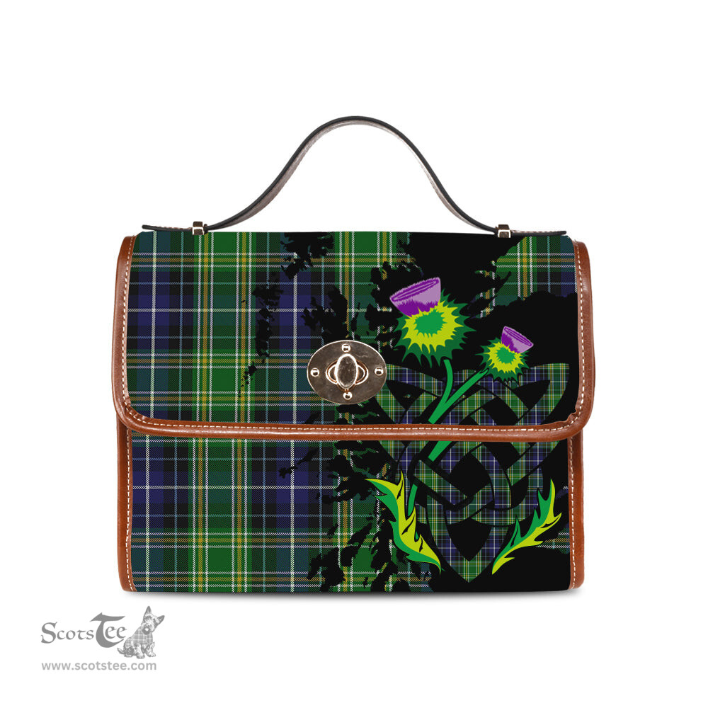 ScotsTee Shop Scottish MacKellar Clan Tartan Canvas Bag Celtic Knot and Thistle with Scotland Map Bag