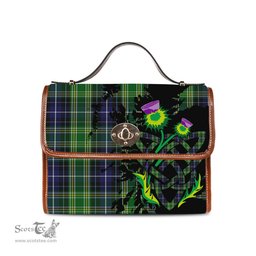 ScotsTee Shop Scottish MacKellar Clan Tartan Canvas Bag Celtic Knot and Thistle with Scotland Map Bag
