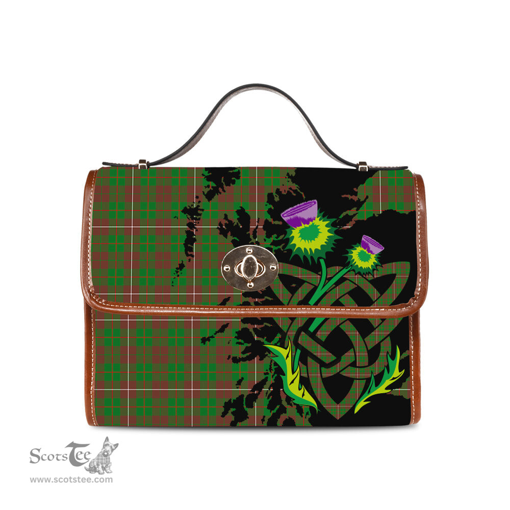 ScotsTee Shop Scottish MacKinnon Hunting Modern Clan Tartan Canvas Bag Celtic Knot and Thistle with Scotland Map Bag