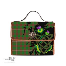 ScotsTee Shop Scottish MacKinnon Hunting Modern Clan Tartan Canvas Bag Celtic Knot and Thistle with Scotland Map Bag