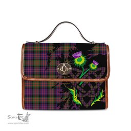 ScotsTee Shop Scottish MacDonald Modern Clan Tartan Canvas Bag Celtic Knot and Thistle with Scotland Map Bag