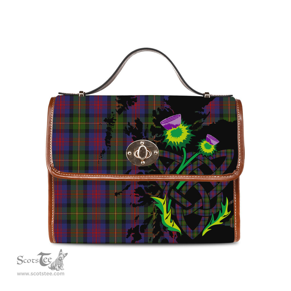 ScotsTee Shop Scottish MacLennan Clan Tartan Canvas Bag Celtic Knot and Thistle with Scotland Map Bag